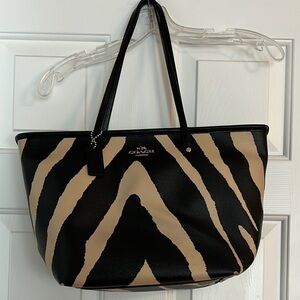 Coach Black and Tan Zebra Stripe Tote Bag w/Matching Wallet